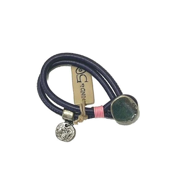 Uno de 50 Unisex Bracelet Purple Leather Silver Heart Charm Spain Men's Women's - Picture 1 of 3